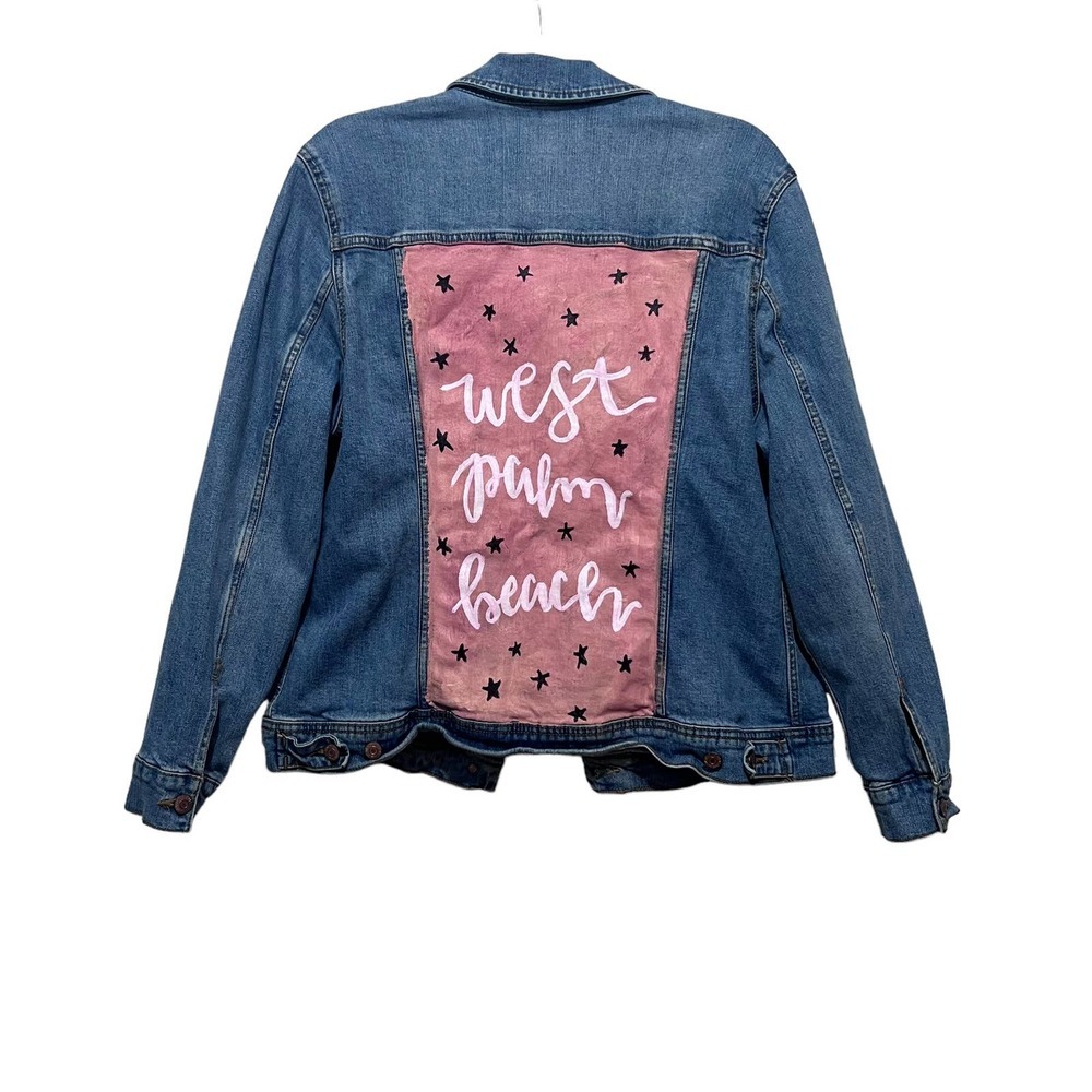 DIY Handpainted West Palm Beach Old Navy Classic Denim Jean Jacket XL